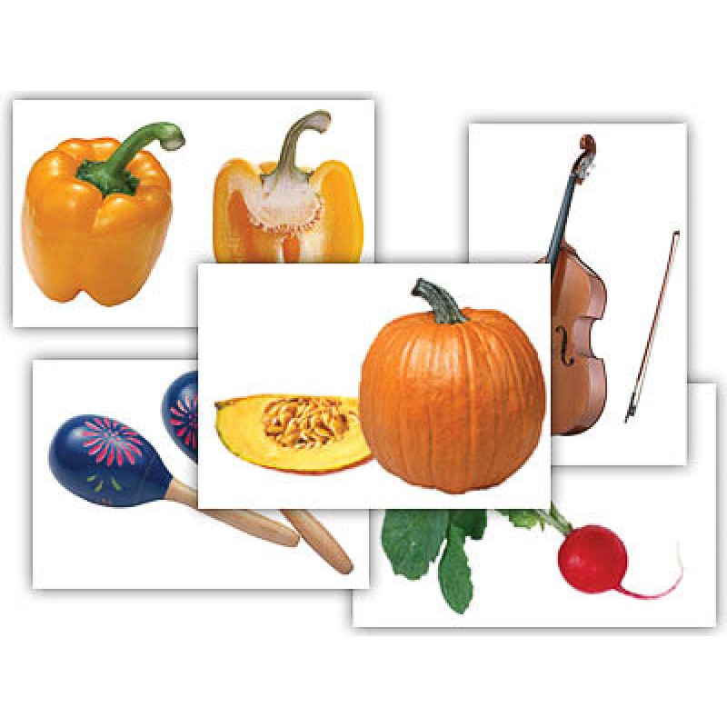 Набор предметных картинок "Овощи. Музыкальные инструменты" (48 шт., А4, с магнитами)